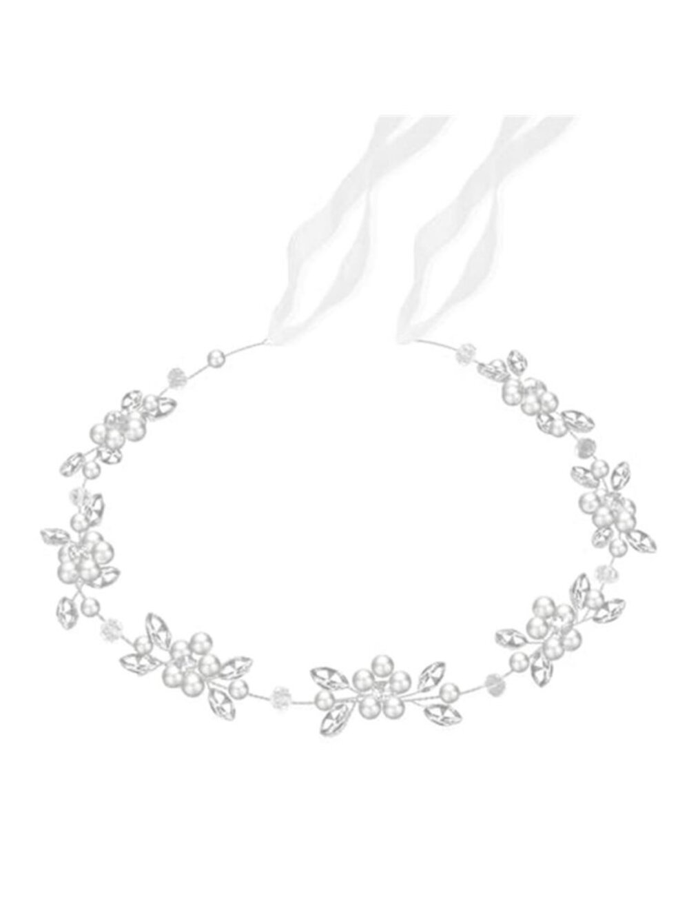 Pearl Rhinestone Flower Wedding Hair Headband Bridal Accessories Silver White